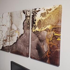 3X Beautiful FRAMED Marble Canvas Wall Art
